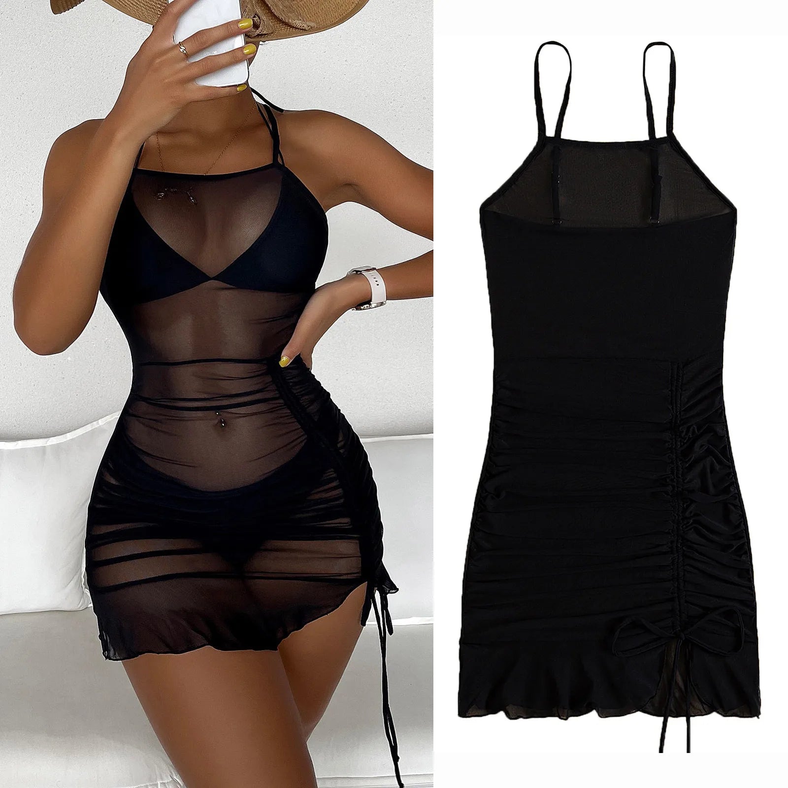2025 Bikini String Swimsuit Sexy Female Bathsuit Women Women Sheer Mesh Cover Up Short Beach Cover Up купальник 2025 тренд