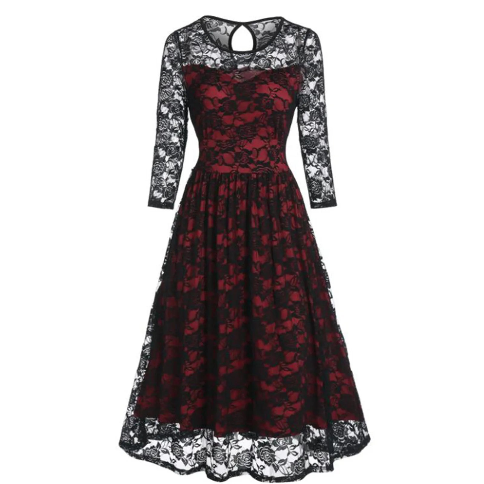Formal Dresses Wedding Guest Plus Size Long Sleeves A Line Dress Sweetheart Neck Hollow Out Vintage Lace Midi Dress Vestidos