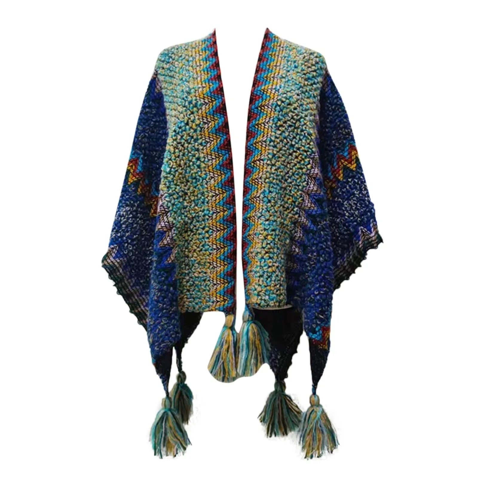 Multifunction Blanket Scarf Wrap Shawl Winter Warm Ethnic Style Shawl Tassel Cardigan Colorful Loose Retro Style Knitted Cape